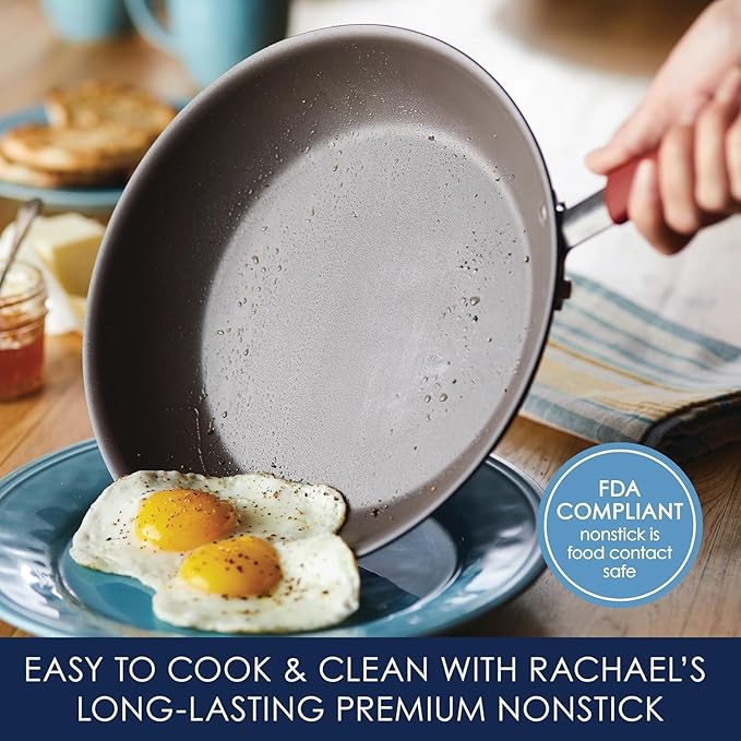 Rachael Ray Cucina Nonstick Cookware Pots and Pans Set, 12 Piece, Cranberry Red - Image 4