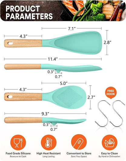 Cooking Spoon and Rice Scooper for Nonstick Cookwares, Wood Handle Spoon for - Image 2