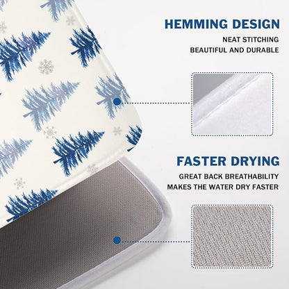 Winter Dish Drying Mat 18 x 24 Inch Blue Tree Dish Drying Pad Absorbent - Image 4