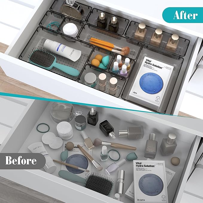 StorMiracle 13 PCS Clear Plastic Drawer Organizers Set, 4 Size Desk Drawer - Image 4