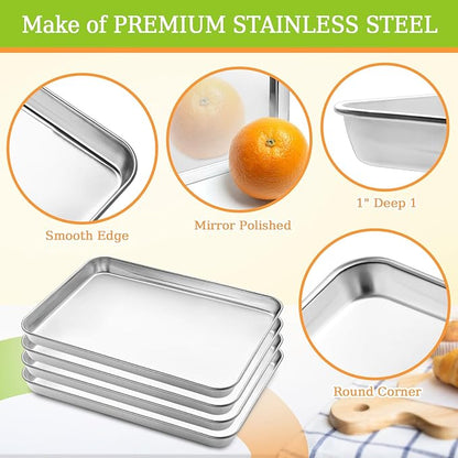 4 Pieces Baking Sheet Pan Tray, CEKEE Stainless Steel Small Cookie Sheets - Image 3