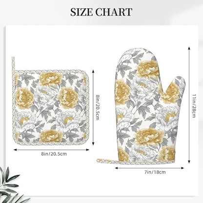Oven Mitts and Pot Holders Vintage Flower Peony Floral Silicone Kitchen - Image 3