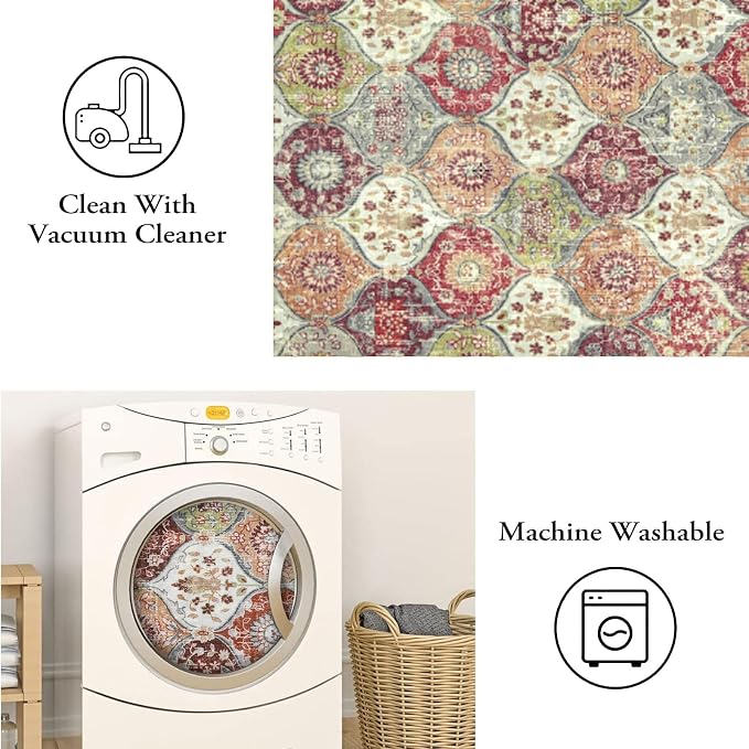 Lahome Moroccan Trellis Washable Orange Rug, 2x3 Entryway Rugs - Image 4