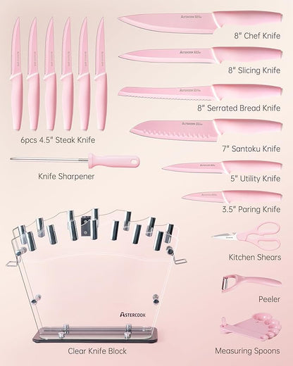Astercook Knife Set with Block and Sharpener, 22 Piece Kitchen Knife Set - Image 9