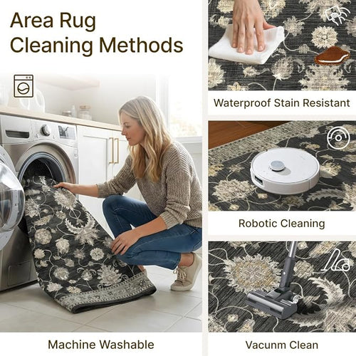 10x14 Area Rug for Living Room-Vintage Farmhouse Boho Floral Washable Stain - Image 2