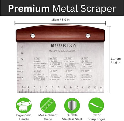 BOORIKA Dough Scraper & Bench Scraper Kitchen – Stainless Steel Sourdough Tools - Image 2