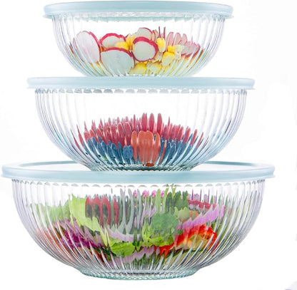 Luvan Glass Mixing Bowls with Lids Set, Large Salad Bowls Sets with lids by Luvan