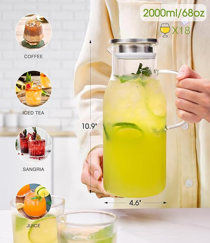 LUNA&MANTHA Glass Pitcher, 2 Liter 68oz Water Pitcher - Image 5