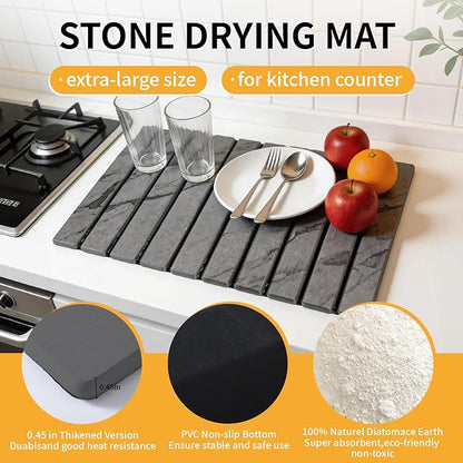 Stone Dish Drying Mat for Kitchen Counter, Foldable Water Absorbing - Image 3