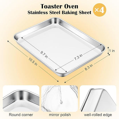 E-far Small Baking Sheet Set of 4, 10.5”x8.3” Stainless Steel Cookie Sheets Pans - Image 2