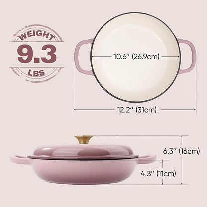 Vintage Style 3 Quart Enameled Cast Iron Braiser, Non Stick Enameled Cast Iron - Image 3