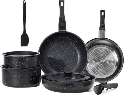 NEWBULIG 12-Piece Nonstick Cookware Set, Detachable Handle Pots and Pans by NEWBULIG