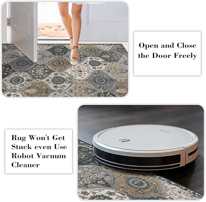 Lahome Moroccan Washable Round Area Rug, Soft Vintage Round Rug 3ft, Distress - Image 4