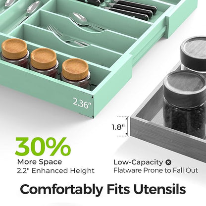 Bamboo Kitchen Drawer Organizer, Expandable Silverware Organizer - Image 4