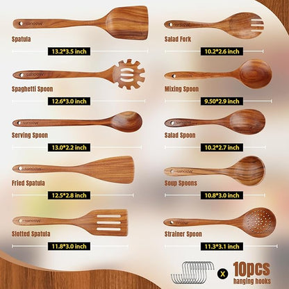Wooden Spoons for Cooking, Comfortable Grip, Heat Resistant Kitchen Utensils - Image 3