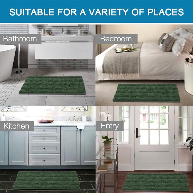 H.VERSAILTEX Bath Mats for Bathroom Non Slip Extra Thick Chenille Striped Bath - Image 6