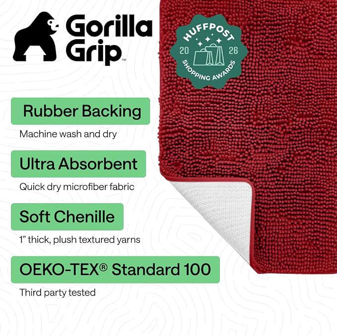 GORILLA GRIP Bath Rug Mat 44x26, Thick Soft Absorbent Chenille, Quick Dry - Image 2