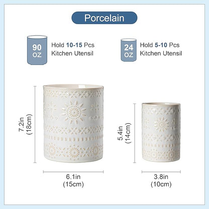 LOVECASA Utensil Holder, 7.2"+5.4" Ceramic Utensil Holder - Image 2