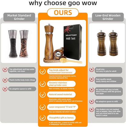 Wooden Salt and Pepper Grinder Set:Pepper Grinder Manual, Adjustable Coarseness - Image 6