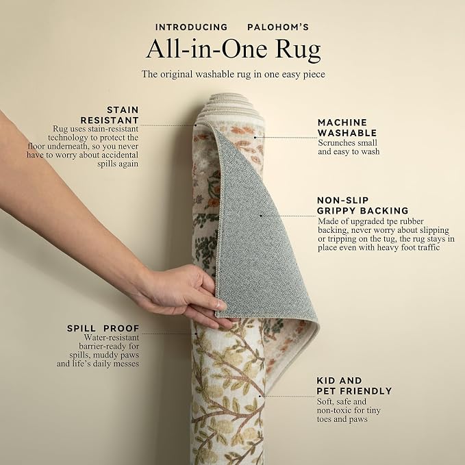Machine Washable Rugs for Living Room: 9x12 Bedroom Rug Vintage Area Rug Stain - Image 4