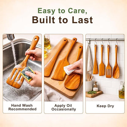 Wooden Kitchen Utensil Set, 4-Piece Teak Wood Cooking Utensils - Image 6