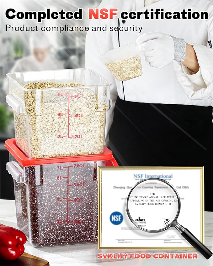 4QT NSF Food Storage Containers: 8 PCS Commercial Clear Food Storage Containers - Image 3