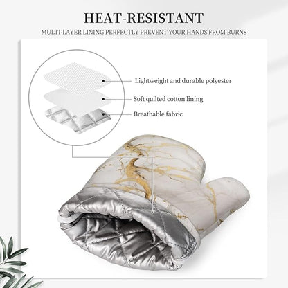 Oven Mitts and Pot Holders Marble Gray Gold White Silicone Kitchen Accessories - Image 4