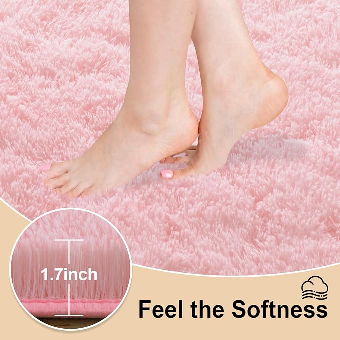 Mugorn Pink Fluffy Soft Rugs for Girls Bedroom, 9x12 Ft Large Shaggy Area Rugs - Image 3
