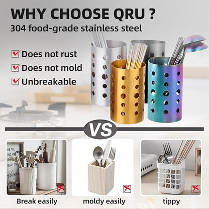 QRU Kitchen Utensil Holder for Countertop, Stainless Steel Cooking Utensil - Image 2
