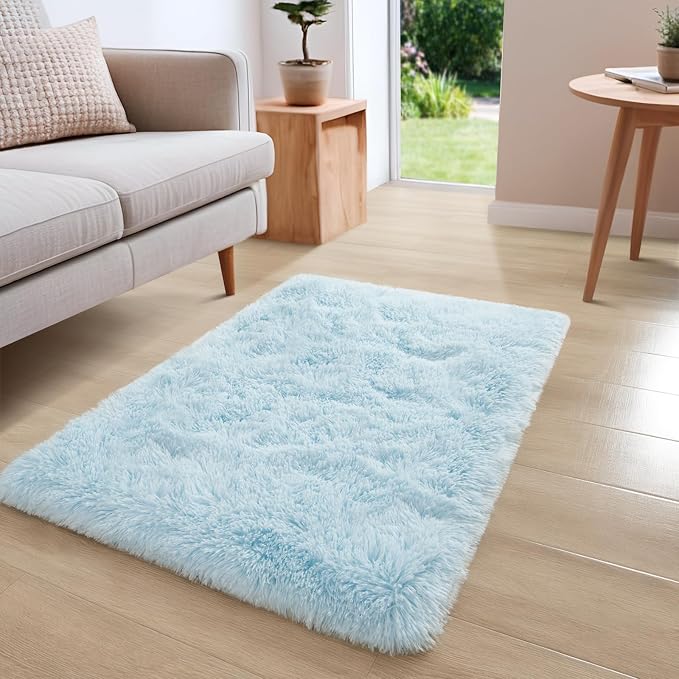 YJ.GWL Area Rugs for Bedroom, 2x3 Door Mat Washable Small Light Blue Bedside Rug - Image 3