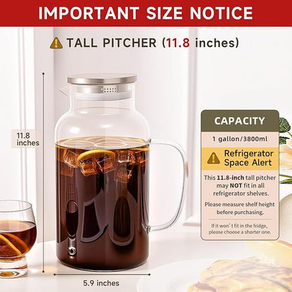 Glass Water Pitcher with Lid and Spout, 1 Gallon Heat Resistant Borosilicate - Image 2