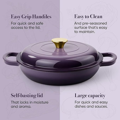 3 Quart Enameled Cast Iron Braiser, Non Stick Enameled Cast Iron Skillet - Image 7