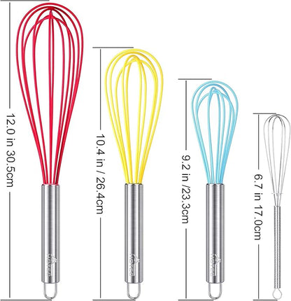 HOTEC 4 Pieces Silicone Whisks Set, Wire Balloon Whisks Egg Beater, Non-slip - Image 2