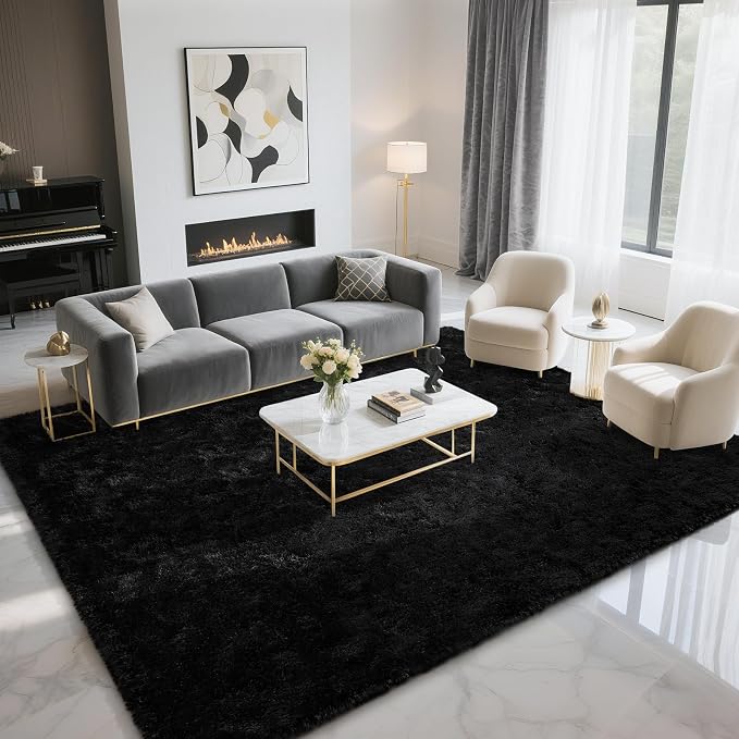 BENRON Fluffy Rugs for Living Room 5x8 Black, Washable Large Area Rugs for by BENRON