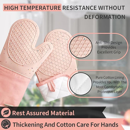 Pink Oven Mits, Heat Resistant, Non-Slip Grip Pattern, Baking Gloves - Image 3