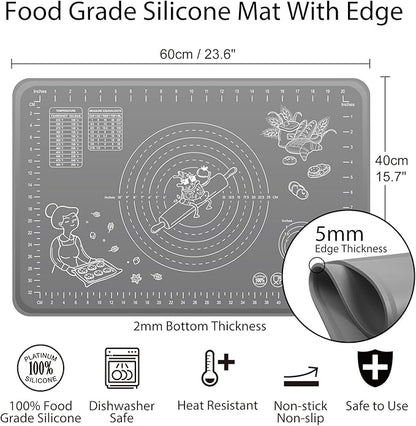 Silicone Baking Mat 24" x 16" Extra Thick Non-stick Pastry Mat - Image 3