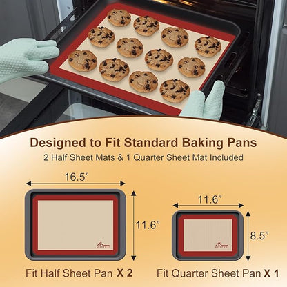 HOTEC Silicone Baking Mats 3 Pack – Non-Stick Reusable Silicone Baking Sheets - Image 3