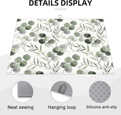 Sage Green Dish Drying Mat, for Spring Kitchen Counter Microfiber Absorbent - Image 3