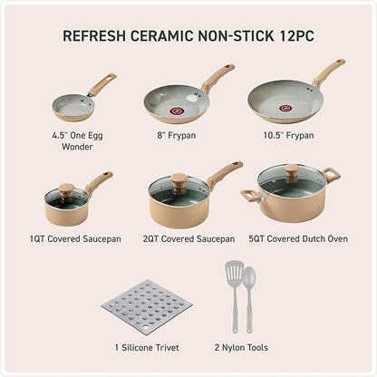 T-Fal Refresh Ceramic Nonstick Cookware Set, Oven Safe to 350°F, Includes - Image 2