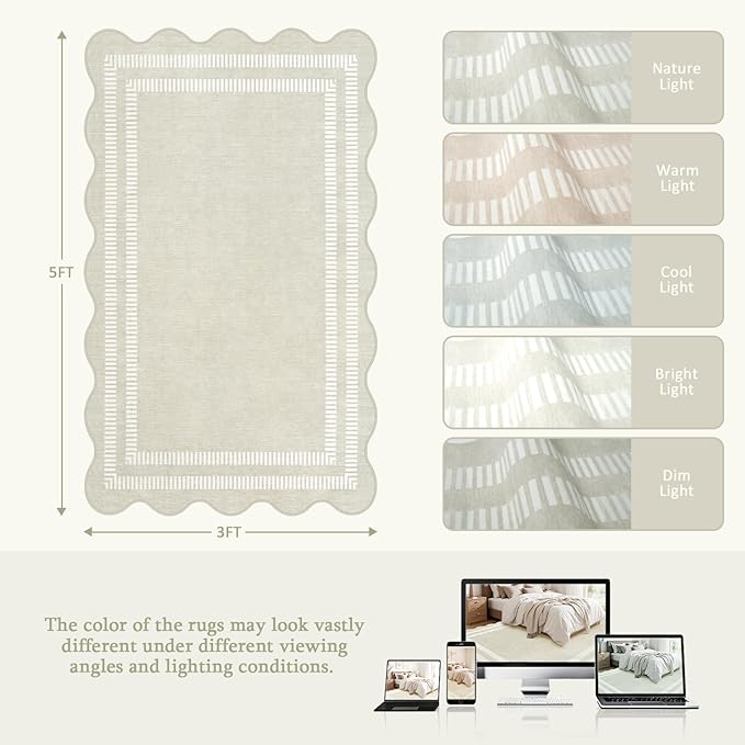 Washable 3x5 Indoor Entryway Rug, Neutral Beige Soft Non Slip Rugs Stain - Image 2