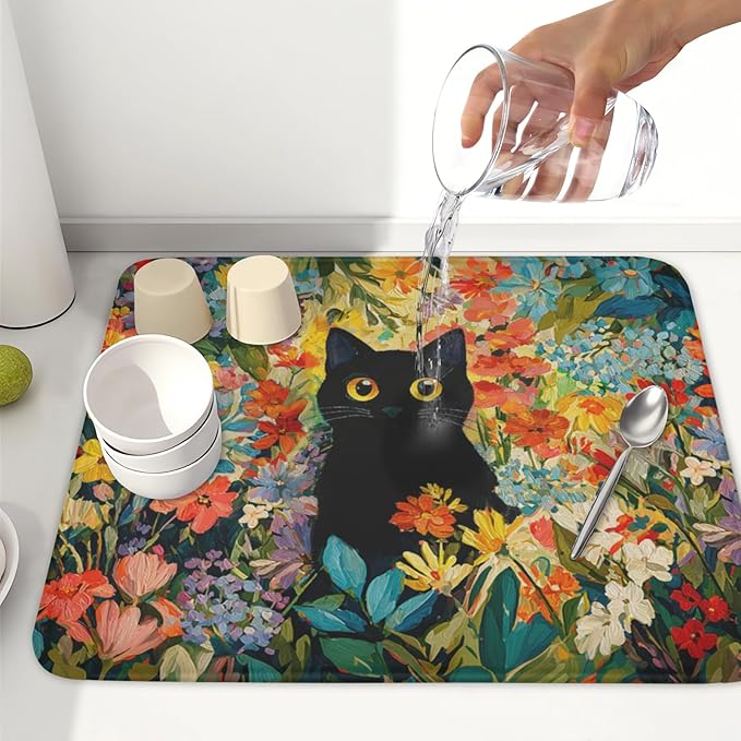 Spring Summer Floral Cat Dish Drying Mat - Image 6
