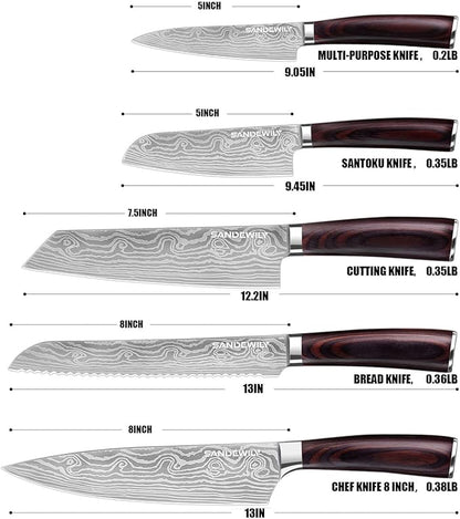 Professional Kitchen Knife Set, 5-Piece High Carbon German Stainless Steel Chef - Image 3