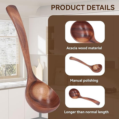 Wooden Ladle, 7.87inch Soup Ladle Wooden Serving Spoon Soup Spoon Ladle - Image 2
