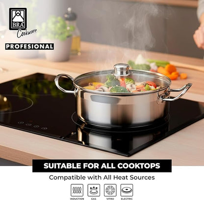 BRA COOKWARE Profesional 18/10 Stainless Steel Stock Pot w/Glass Lid | 9.5 Inch - Image 5