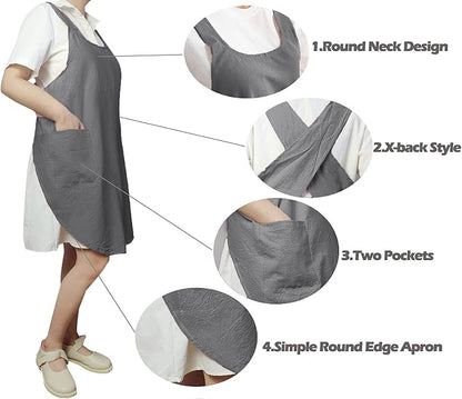 Cotton Cross Back Aprons Solid Color Cooking Kitchen Garden Smock - Image 4