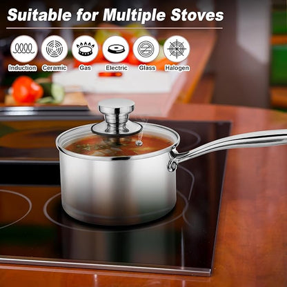 P&P CHEF 1 & 2 Quarts Tri-Ply Stockpot and Saucepan, Stainless Steel Sauce Pan - Image 5