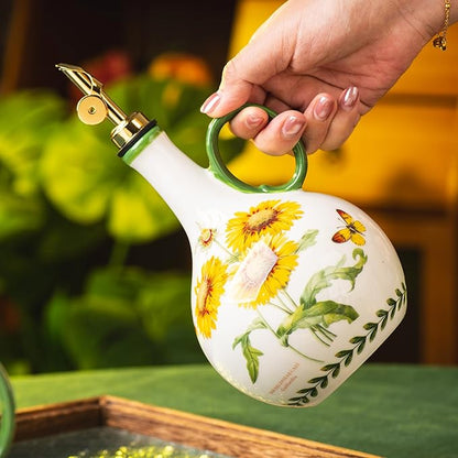 Ceramic Olive Oil Dispenser, 27 oz Floral Pattern Cruet - Image 5