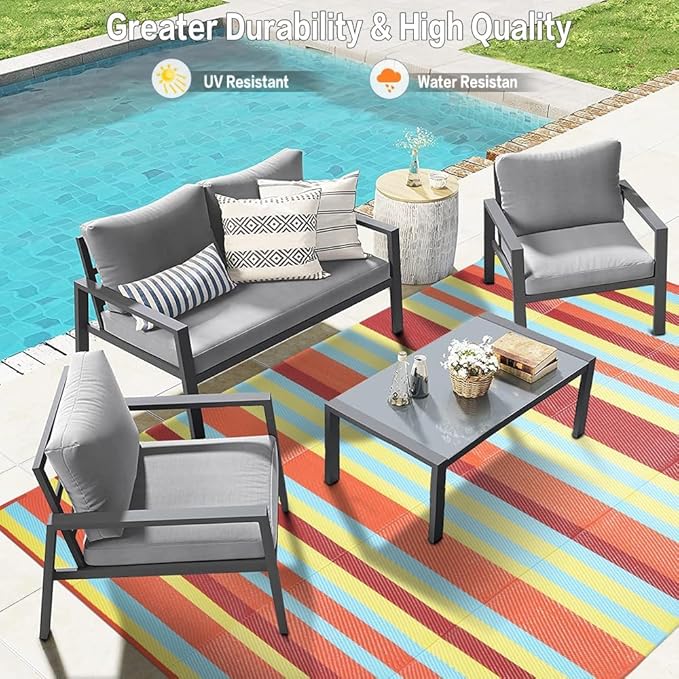 HUGEAR Outdoor Waterproof Rug 9'x12' Plastic Straw Rugs Washable Reversible - Image 4