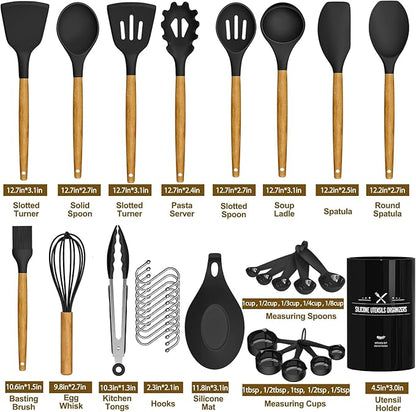 Umite Chef Kitchen Cooking Utensils Set, Wooden Handle Silicone Kitchen Gadgets - Image 4