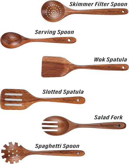 6-Piece Teak Wooden Kitchen Utensil Set – Nonstick Safe Cooking Spoons & - Image 3